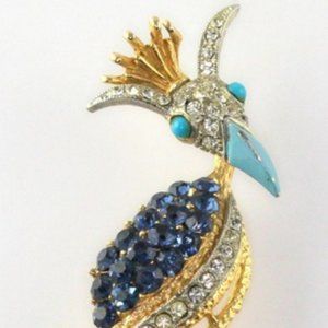 Vintage Signed Florenza RARE Kingfisher Bird Enamel Rhinestone Pin Brooch